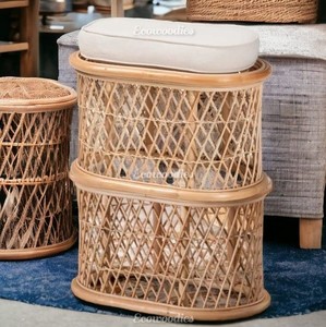 Beau design meubles de patio en osier tissé à la main durable pouf de jardin en rotin extérieur pour console d'incrustation d'os de balcon de jardin - Product Image 2