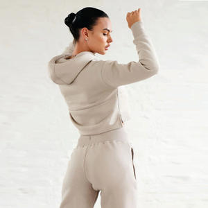 Capuche à cordon de serrage 65% Coton 35% Polyester Sky Script Hooded Crop Mink Cropped Sweat à capuche pour femme - Product Image 4