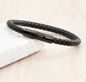 Woven Black <b>Leather</b> <b>Bracelet</b>, Gifts for Him, Birthday Gifts, Christmas Gifts, Men's Jewellery, Father's Day Gifts - Product Image 3