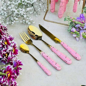 High Quality Mirror Polish Stainless Steel Multi-Functional Flatware <b>Set</b> Customized <b>Marble</b> Design Ceramic Handle <b>Dinner</b> - Product Image 1