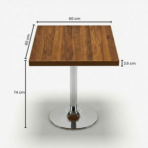 Table à manger industrielle en bois massif 2 places pour restaurant/café, plateau carré en mélamine, pieds en métal, résistante à l'eau, écologique - Product Image 6