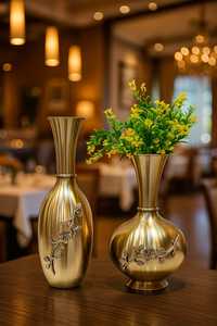 Ensemble de vase à fleurs en métal doré de luxe avec gravure florale centre de table décoratif pour la maison et le bureau (Ensemble de 2) - Product Image 3