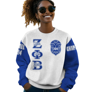 ZPhiB 1920 suéter de punto de hermandad Zeta Phi Beta vida griega azul blanco Chenille parche carta suéter Divine Nine Apparel - Product Image 5