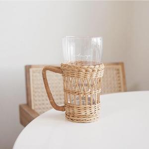 Porte-gobelet à eau en rotin fait à la main, couvercle de verre à vin avec poignée, unique, écologique, décoration de table, accessoires de dîner - Product Image 3