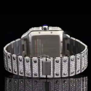 Montre-bracelet glacée de luxe pour hommes et femmes Affichage analogique Moissanite couleur D avec cadran romain Montre en acier inoxydable - Product Image 4