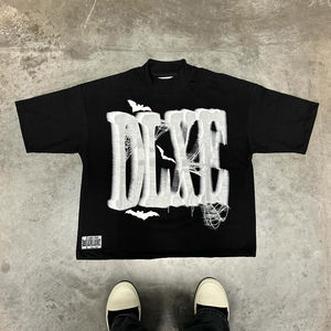 Camiseta gráfica negra de gran tamaño personalizada para hombre, ropa de calle lavada Vintage con estampado DTG personalizado, camisetas de tela hecha de algodón para hombre - Product Image 1