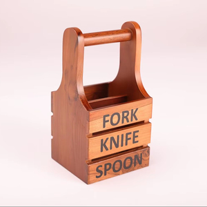 Modern Wooden Handmade Durable <b>Cutlery</b> Holder Handle Labeled Fork Knife Spoon Multi Compartment Table Organizer for Dining - Product Image 1