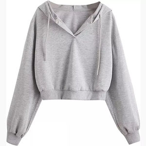 2025 haute qualité Logo personnalisé femmes col en V haut court sweats à capuche en gros femmes sweats à capuche filles porter à capuche - Product Image 3