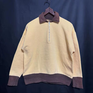 Chemise à manches longues en coton French Terry de haute qualité 400GSM, patchwork marron et jaune, fermeture éclair, design décontracté doux et confortable pour hommes - Product Image 1