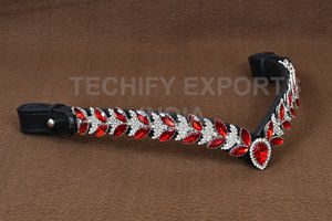 Bandeau à sourcils en cristal rouge de luxe pour chevaux Décoration de têtière équestre en cuir faite à la main - Product Image 5