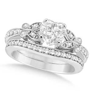 14K White Gold Fine <b>Jewelry</b> <b>Set</b> Heart Diamond Butterfly Design <b>Bridal</b> Ring 0.96ct - Product Image 4