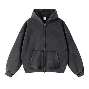 High Quality 100% Cotton Oversized Men's Zip up Hoodies Streetwear 450gsm Customized <b>Thermal</b> <b>Hoodie</b> Acid Wash Full Zip up <b>Hoodie</b> - Product Image 1