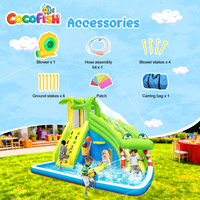 Toboggan aquatique gonflable géant en forme de crocodile |   Parc aquatique pour enfants avec double toboggan, pulvérisateur et canon à eau pour la cour arrière