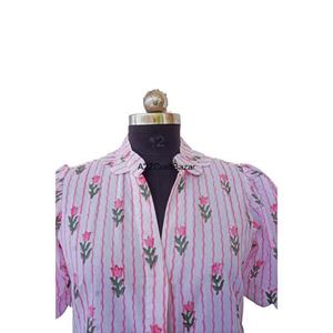 Vestido Midi Informal Vintage de Algodón 100%, Estampado Floral Digital, Transpirable, Lavado en Seco, Color Rosa, Cuello en V, Mangas Cortas, Cintura Natural - Product Image 5