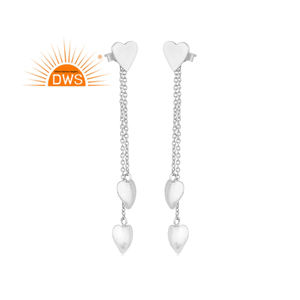 Meilleure vente 925 Fine Sterling Silver Heart Charm Design Dangle Boucle d'oreille Bijoux en argent pour les femmes Cadeau pour elle - Product Image 1
