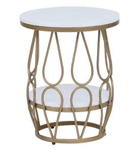 Table de chevet présentée à 2 étages avec finition dorée Table d'armoire de rangement populaire Table moderne avec dessus en marbre blanc - Product Image 1