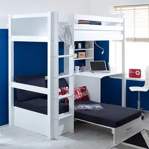 Modern Design Bedroom Furniture High Sleeper Bed Wooden King and Bunk Bed Sofa and Desk with Storage