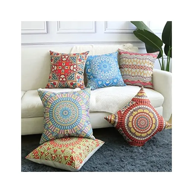 100% Pure Cotton Bedroom Cushion Cover Woven custom printed with self-fringe Vintage Pillow Covers for Sofa OEM service cushions