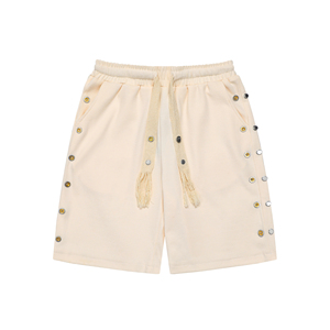 Venta al por mayor logotipo personalizado hombres gimnasio corto en blanco deportes Jogger nadar playa Botón lateral corto con cordón - Product Image 3