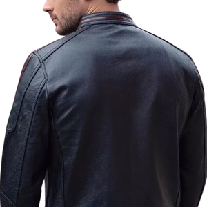 Chaqueta de moto de cuero negro genuino para jinetes con rayas rojas blindada CE chaqueta de moto de cuero de pista protegida para hombres - Product Image 3