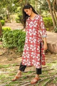 Kurti de algodón estampado Handblock cómodo de calidad de exportación para mujer, perfecto para el trabajo, ropa informal y festiva de La India - Product Image 5
