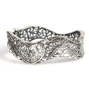 Heart Shaped Tibetan Silver Black Fashionable <b>Bangle</b> <b>Bracelet</b> for Women - Product Image 4