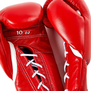 Gants de boxe en cuir véritable de qualité supérieure RTS Professional OEM Fight Gear Winning, 100% cuir véritable, à lacets, rouges. - Product Image 2