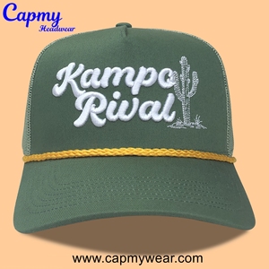 Baja cantidad de ala curva deporte 5 paneles 3D bordado parche verde amarillo cuerda malla gorra de camionero hombres gorra 112 sombreros de camionero - Product Image 2