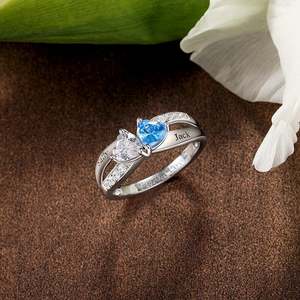 Anillo de Dos Corazones con Piedras de Nacimiento Personalizado, Chapado en Rodio, para Boda, Jeulia - Product Image 5