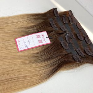 16 Pouces Vierge Brute Double Dessiné Clips dans les Cheveux Ombre Couleur Cuticule Aligné Double Dessiné Extensions de Cheveux Humains - Product Image 1