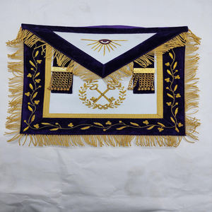 Prix de gros Tablier maçonnique vintage brodé à la main de haute qualité en cuir véritable/tissu velours - Product Image 1