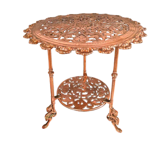 Mesa auxiliar de café artística de metal con un intrincado diseño de base que destaca para muebles de lujo con acabado antiguo de cobre - Product Image 4