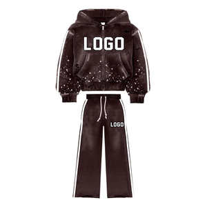 Conjunto de sudaderas con capucha y cremallera con rayas laterales a la moda para hombre, chándales para hombre, chaqueta, chándal con diamantes de imitación, conjunto de 2 piezas - Product Image 2