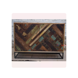 Buffet 2 portes en bois récupéré mangue rustique Buffet armoires de cuisine en bois massif pour salle à manger salon hôtel appartement - Product Image 1