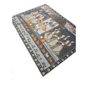 Art mural et tapisserie en tissu de coton gris et noir Pichwai Art, motif paysager pour la décoration intérieure - Product Image 2