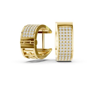 Pendientes de Aro Anchos con Moissanita Redonda y Pavé de 3 Filas, Plata de Ley 925, Rejilla de 104 Piedras - Product Image 3
