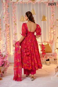 Magnifique robe Anarkali indienne et pakistanaise en tissu de soie Tabby, imprimé numérique fantaisie, pour mariage, décontractée, traditionnelle, vêtements pour femmes - Product Image 2