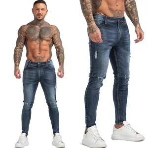 Celana Denim pria, Jeans gaya Slim Fit, regang