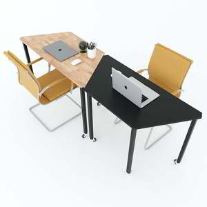 Ensemble de 2 tables trapézoïdales style LEGO en bois de caoutchouc avec pieds en fer, assemblage requis, mobilier scolaire - HBLG003 - Product Image 1