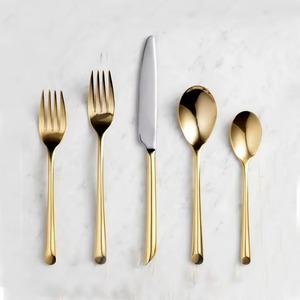 Unique Handles Stainless Steel <b>Set</b> Of 5 Flatware <b>Cutlery</b> Spoon Knife Fork Perfect For Wedding Tabletop Use <b>Gold</b> Color Plated - Product Image 1