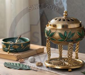 Bronze Mini <b>Incense</b> <b>Burner</b> for Lotus Design <b>Backflow</b> for Oud Bukhoor <b>Incense</b> Coil Holder Sandalwood Aromatherapy Diffuser - Product Image 1