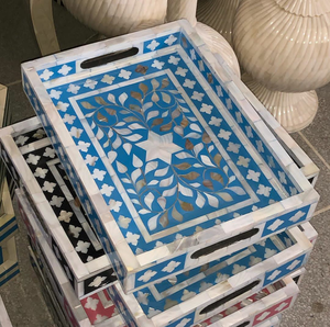 Plateau en incrustation d'os, motif élégant, plateau de présentation, aspect os, style d'accentuation d'intérieur, plateau décoratif artisanal, décoration de pièce - Product Image 3