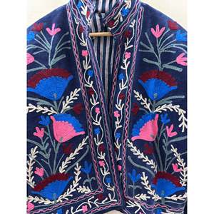 Jaipur Handcrafted Embroidered Velvet <b>Quilted</b> Sheep Skin <b>Jacket</b> Floral <b>Pattern</b> Stand Collar Prairie Chic Women's Outerwear Quick - Product Image 1