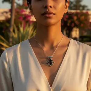 Pendentif en argent 925 fait main Art Palace avec pierre précieuse onyx pour femmes, plaqué rhodium avec forme de diamant taille émeraude, matériau or rose - Product Image 2