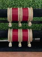 Ensemble de bracelets Kundan Jhumka faits à la main traditionnels, avec fils multi-perles, pour mariage indien, Haldi, Chuda Punjabi, bracelets de mariée tendance