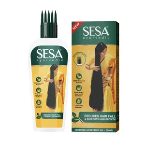 Sesa阿育吠陀油与18种稀有草药和5种滋养油200毫升，适合女孩和妇女的长而柔软的头发
