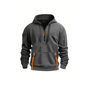 Sweats à capuche et sweatshirts surdimensionnés sport avec fermeture éclair en coton et polyester bicolore avec logo personnalisé pour hommes - Product Image 5