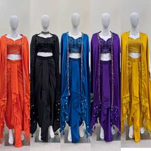 Conjunto de Mujer con Choli de Seda Satén Elegante con Interior Micro y Detalles de Lentejuelas, Combinado con Pantalón Estilo Dhoti y Chal Completamente Cosido - Product Image 2