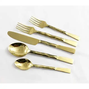 Tendance ensemble de couverts de table en acier inoxydable écologique poignée plaquée or feuille couverts durables pour les fêtes-fourchette cuillère - Product Image 6