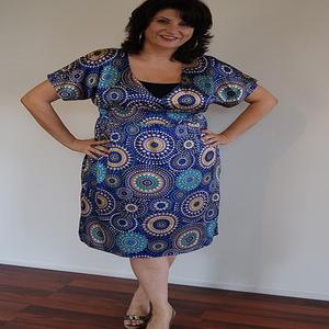 Casual Floral Print Cotton Lace Top for Plus Size <b>Women</b> V Neckline Short Sleeve Cover-Up <b>Dress</b> - Product Image 3